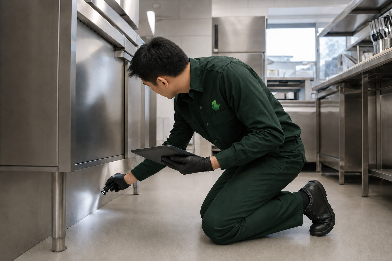 KIXX technician inspecting a commercial kitchen