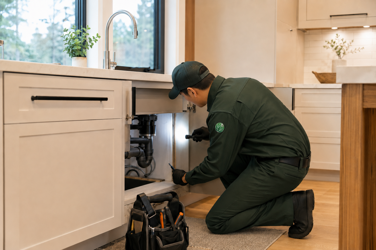 KIXX technician inspecting a home kitchen